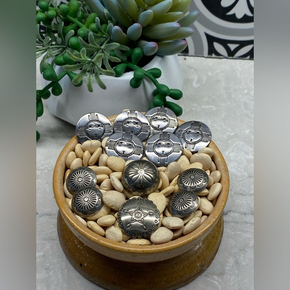 Vintage Southwestern Zia & Concho Buttons Silver-tone Sun Symbol Dome Concho